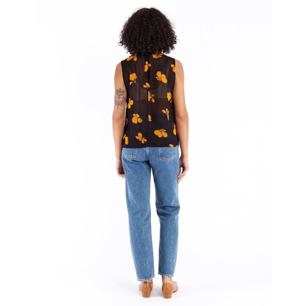 Ganni Fairfax Georgette Sleeveless Top Floral Blouse in Black Size 38 M US 6 - Picture 2 of 9